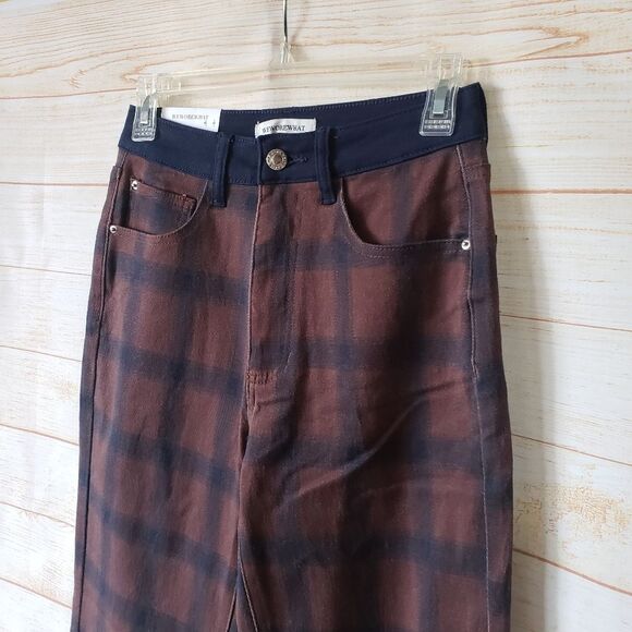 WEWOREWHAT Revolve Plaid Icon High-Rise Colorblock Jeans Size 25 Stretch Twill - Picture 4 of 12
